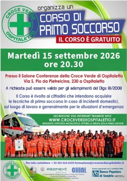 Croce Verde Ospitaletto CORSO PRIMO SOCCORSO 2026 CORSO PRIMO SOCCORSO 2026